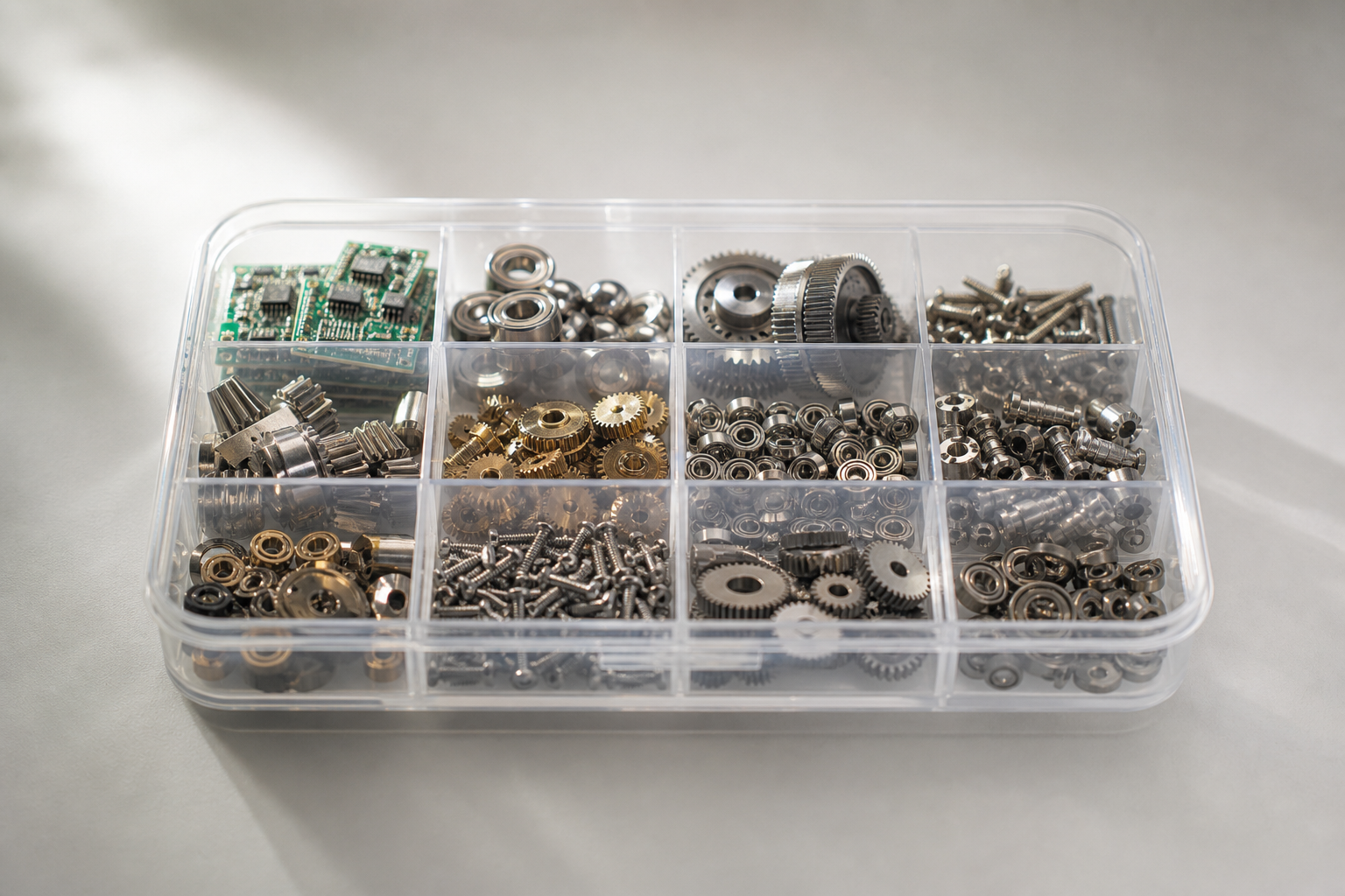 Transparent Plastic Tray with Machine Parts