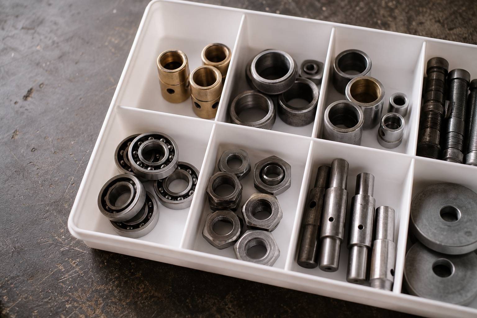 White Plastic Tray with Machine Parts